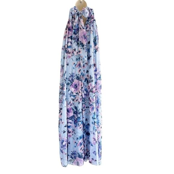 MSK Petite Women's Sz PL Light Blue Purple Floral Print Wide Leg Jumpsuit NWT - Picture 5 of 12